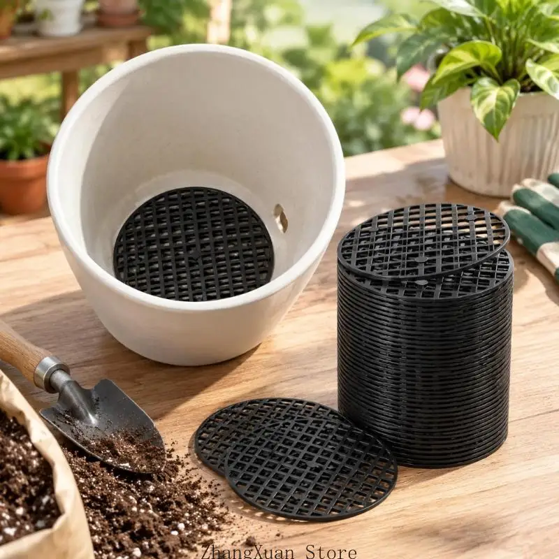 200 Stück Blumentopf-Entwässerungssiebe mit perforierter Bodenbarriere, Entwässerungsluftstrom, 3 x – Detail 7