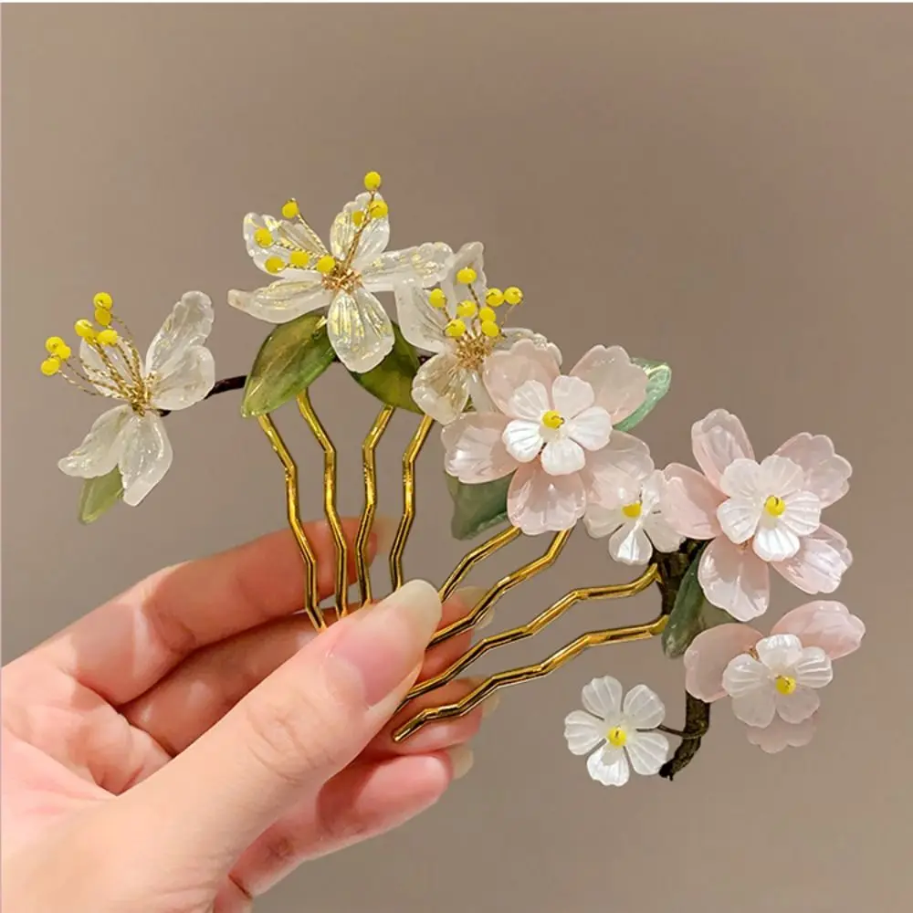 Classical Hair Comb Chinese Style Hair Stick Flower U Shape Hanfu Hairpin Pearl Hanfu Headwear for Women