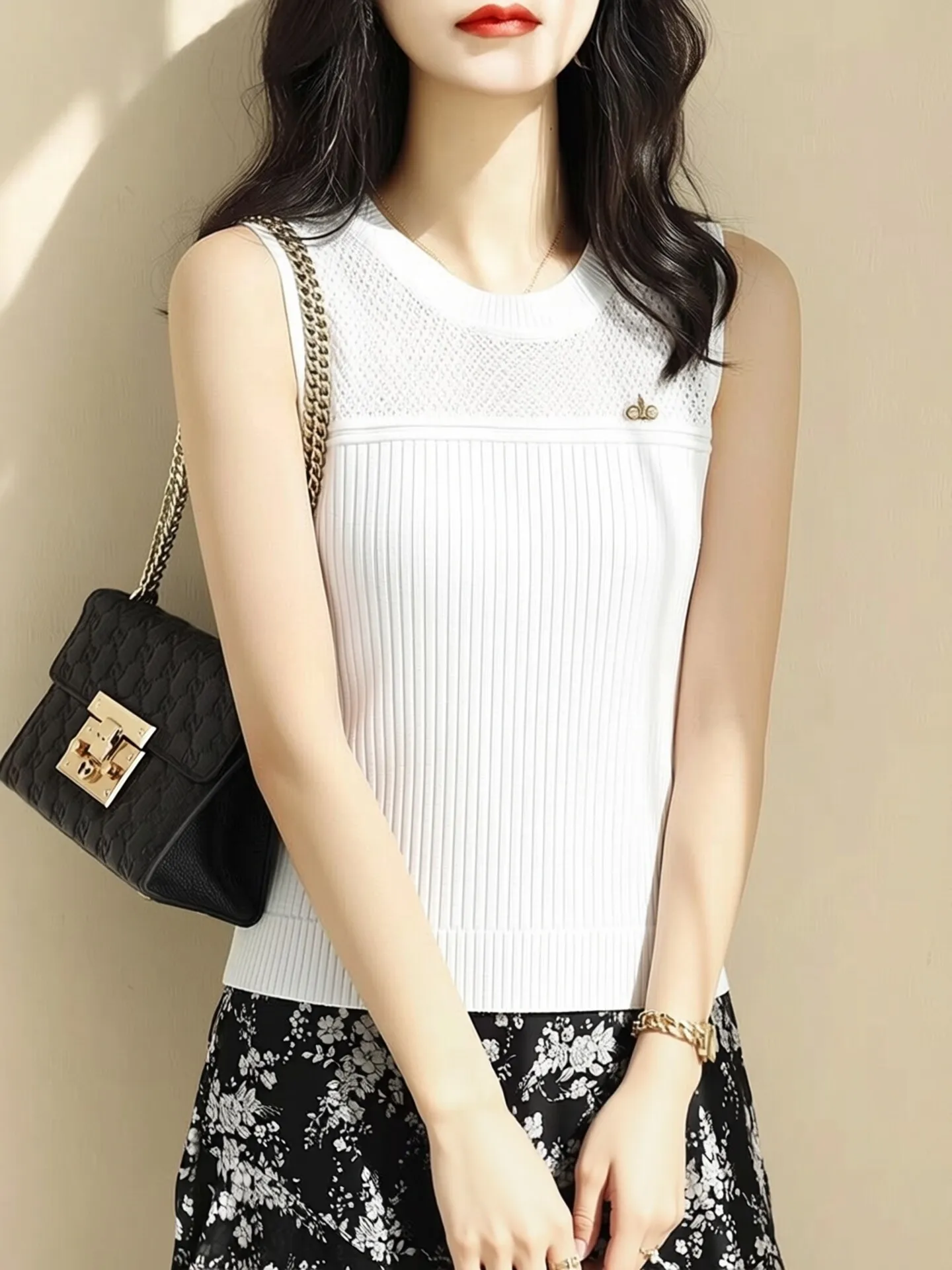 

Lanli Casual Color round Ne Svel Knitted Vest Women's Thin Versatile Slimming Base irt Tank Top Daily Wear