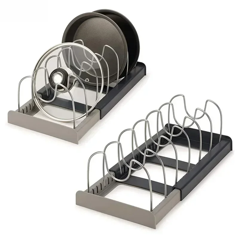 

Expandable Kitchen Cabinet Organizer Rack, Stainless Steel Storage Shelf for Pots, Pans, Cutting Boards, Cookware