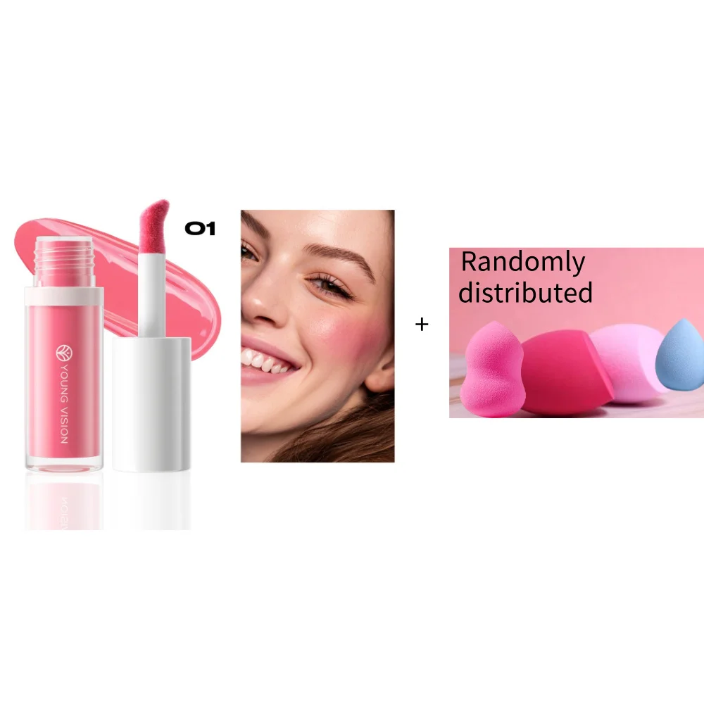YOUNG VISION Spugna di bellezza a 3 colori + fard liquido Velluto setoso Rosa Fard liquido Cosmetici naturali e facili da sfumare