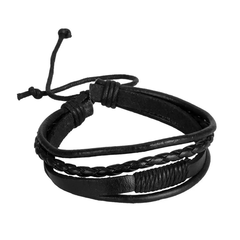 2-6pack Punk PU Leather Braided Multi-layer Bracelet Bangle Bracelet Black