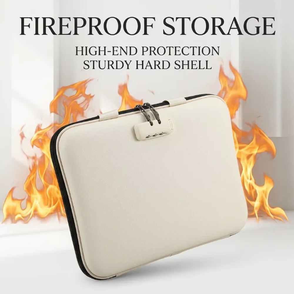 Lockable Fireproof Document Box—13-Page Expandable Hard-Shell Storage Box, Portable Laptop and Important Document