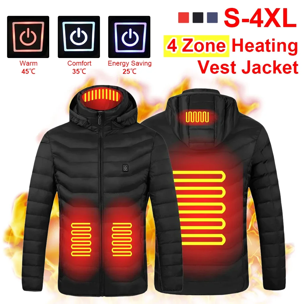 Men 4 Areas Heated Jacket USB Winter Outdoor Electric Heating Jackets Warm Sprots Thermal Coat Clothing Heatable Cotton jacket