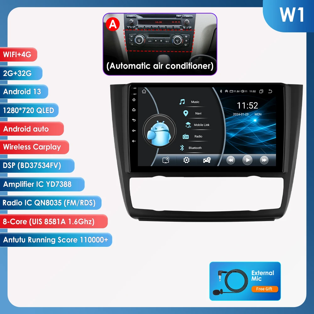 Android 14 Autoradio Voor BMW 1-Serie E87 E81 E82 E88 2004-2011 Auto Multimedia GPS Carplay 4G DSP BT 360 Camera Door Snapdragon6115