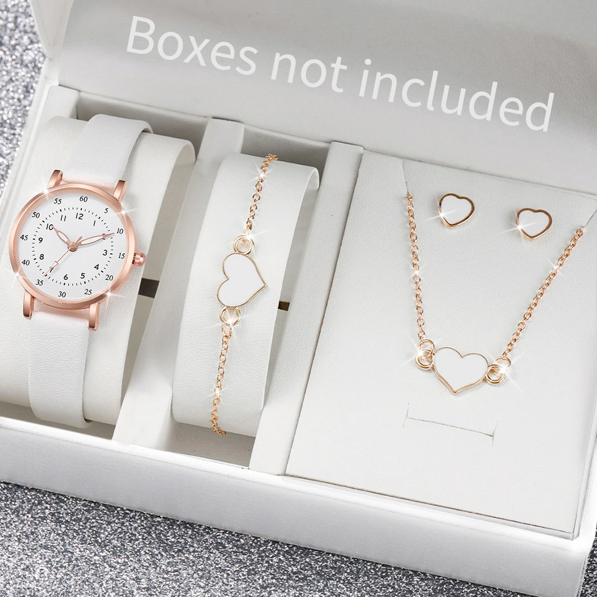 5 Stks/set Mode Vrouwen Lederen Band Analoge Horloge & Liefde Hart Sieraden Set