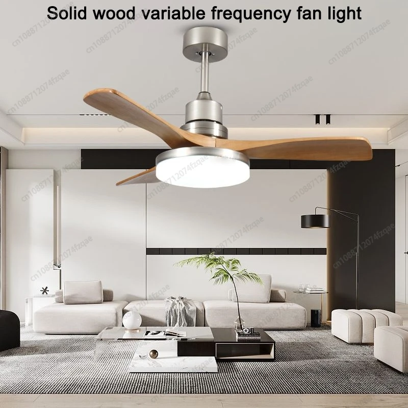 Nordic DC Inverter Ceiling Fan Light Wooden Quiet Smart Ceiling Fan for Living Room Dining Room with Large Blade LED Fan Light