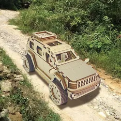 Modelo de veículo off-road elétrico, quebra-cabeça infantil, carro de brinquedo de madeira, 3D Puzzle, ornamentos artesanais DIY