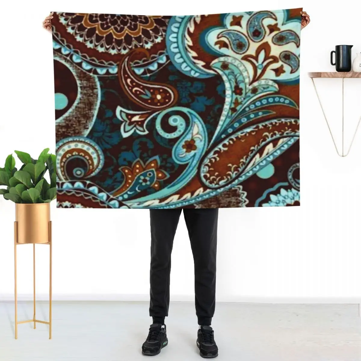 

Turquoise Brown Vintage Paisley Throw Blanket Soft Home Decor Blanket for Couch Bedroom