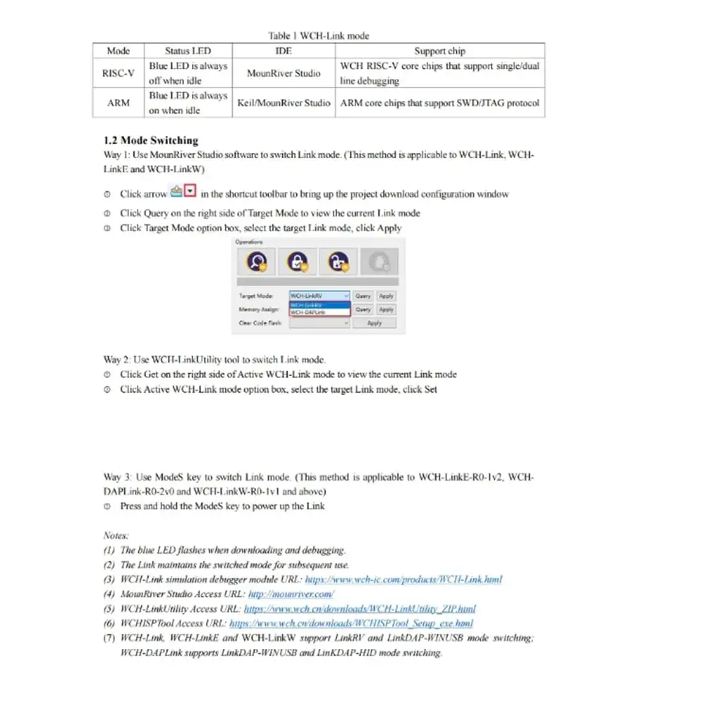 WCH Link Online Download Debugger Architecture MCU/SWD Interface 1 Serial Port to USB