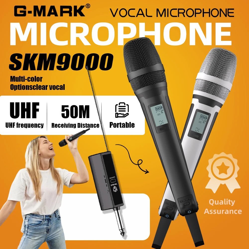 

Беспроводный микрофон G-MARK SKM9000, Профессиональная UHF частота, регулируемая, максимальная четкость звука для шоу, обучения, свадьбы, вечеринки