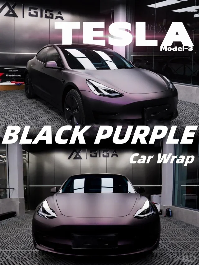 

BLACK PURPLE Tesla model 3 Cars Accessories Vinyl Wrap Car Wrap Covering Film Foil Air Bubble Free PROTWRAPS 1.52*17M/Roll