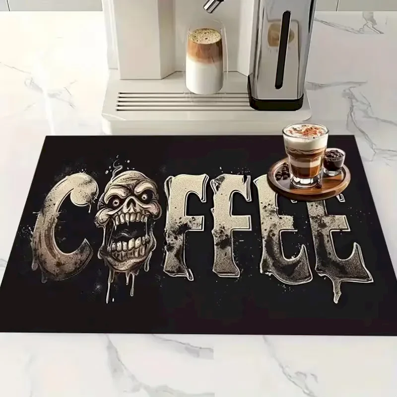 VIKAMA Gothic Halloween Drying Mat Skeleton Printed Heat resistant Mat Water absorbing and Anti slip Table Mat Home Decoration