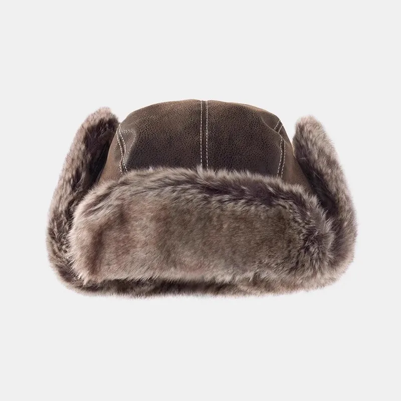 

Кожаная шапка-ушанка в стиле Лэй Фэн, мужская/женская, зимняя, для катания на лыжах, ветрозащитная, теплая, с защитой ушей, шерстяная шапка