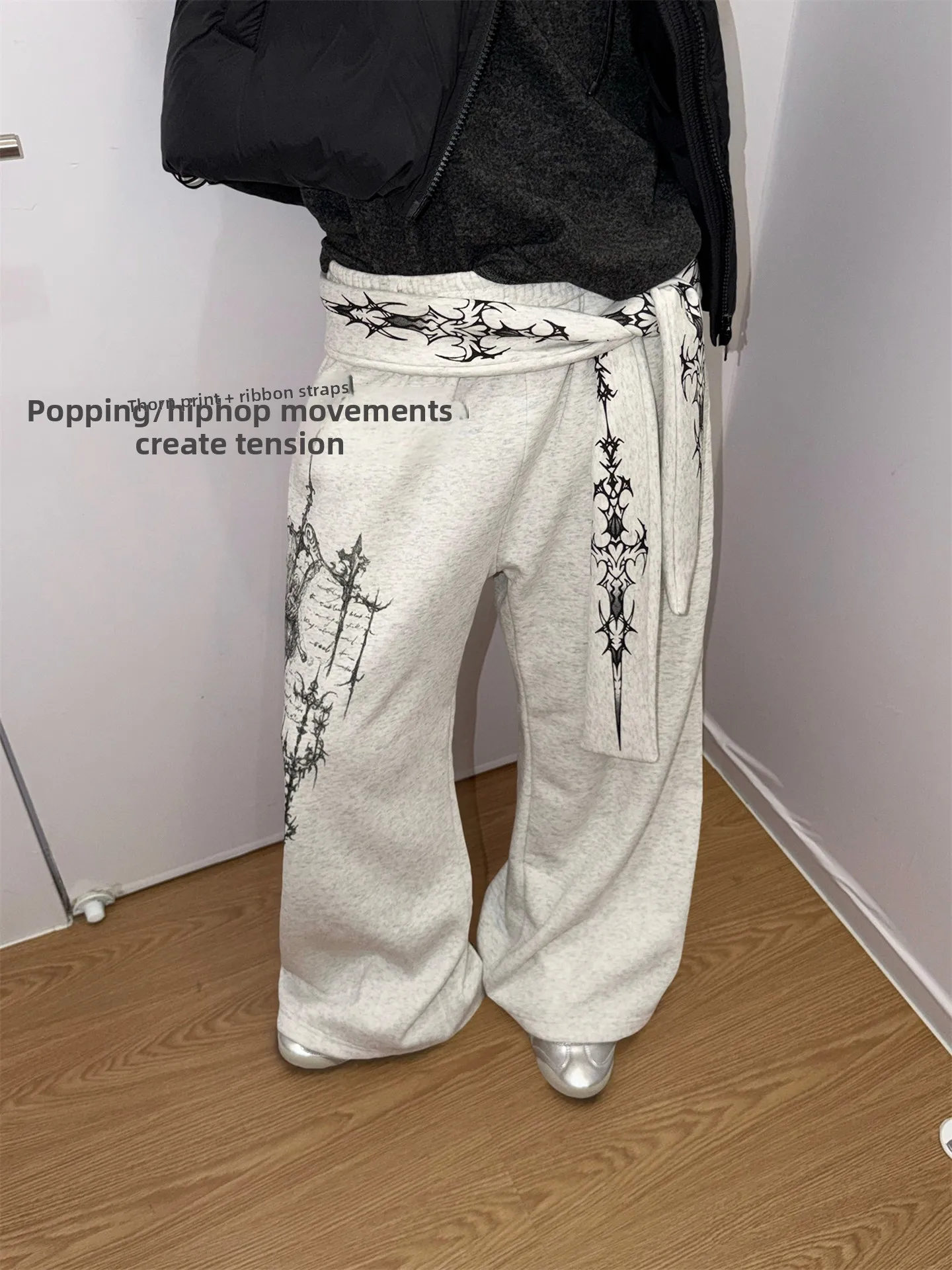 

Trendy Totem Print Detachable Sa Multi-Way Loose Knife-ape Sweatpants ex American Retro Casual Wide Leg Long Trousers