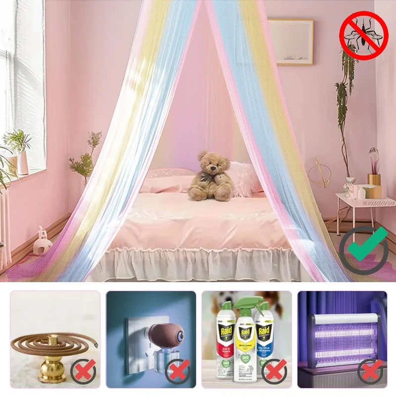 Rainbow Bed Canopy Polyester Mosquito Net Princess Bed Curtains from Ceiling Bedroom Decor for Girls