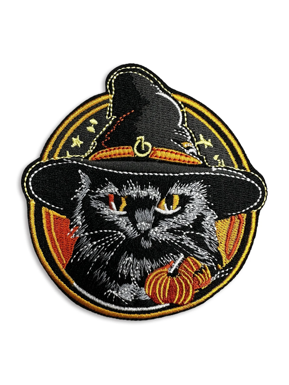 Black Cat in Hat Eembroidered Patches Halloween Oval Patches Costume Accessories Decorative for Hat Jacket Iron on Cartoon DIY