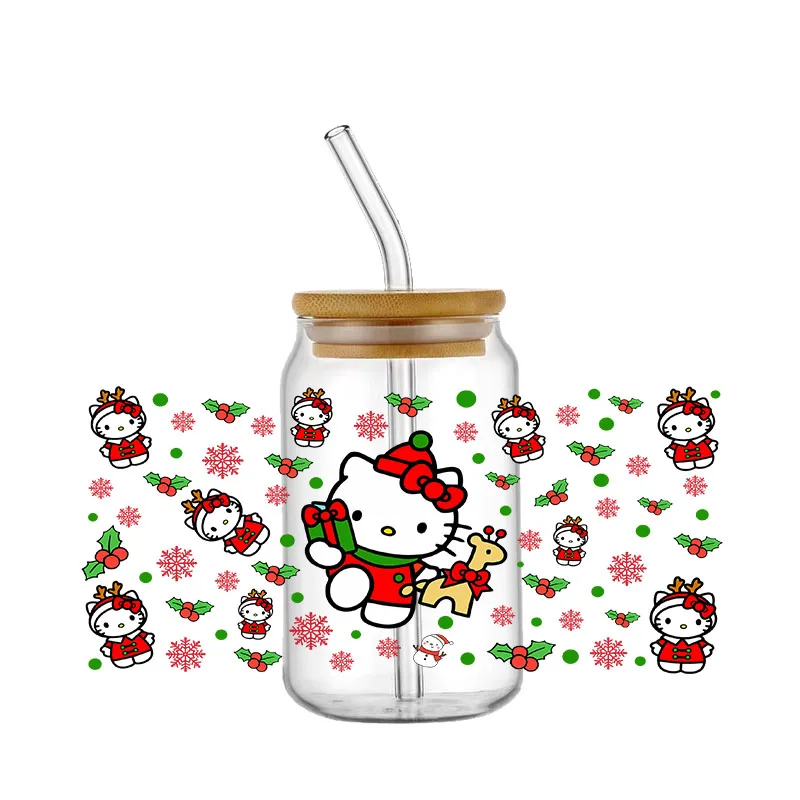 Imagem -05 - Sanrio Olá Kitty Copo dos Desenhos Animados Wraps Etiqueta de Transferência para Vidro Libbey Can Garrafa Lavável Faça Você Mesmo Custom 16oz uv Dtf