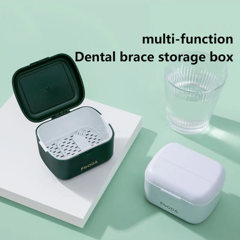 

Orthodontic Retainer Braces Storage Box Soaking Invisible Teeth Denture Cleaning Tooth Storage Portable Belt Case