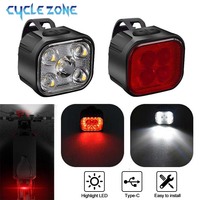 Bicycle Lights Type-C Rechargeable Bike Lamp Front Rear Light Night Riding Safety Warning Taillight Cycling Headlight Flashlight