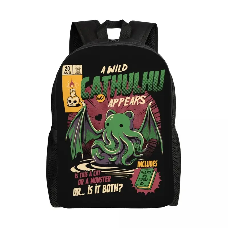 Custom A Wild Cthulhu Travel Backpack School Computer Bookbag Cat or Monster Kaiju Lovecraft Movie College Student Daypack Bags