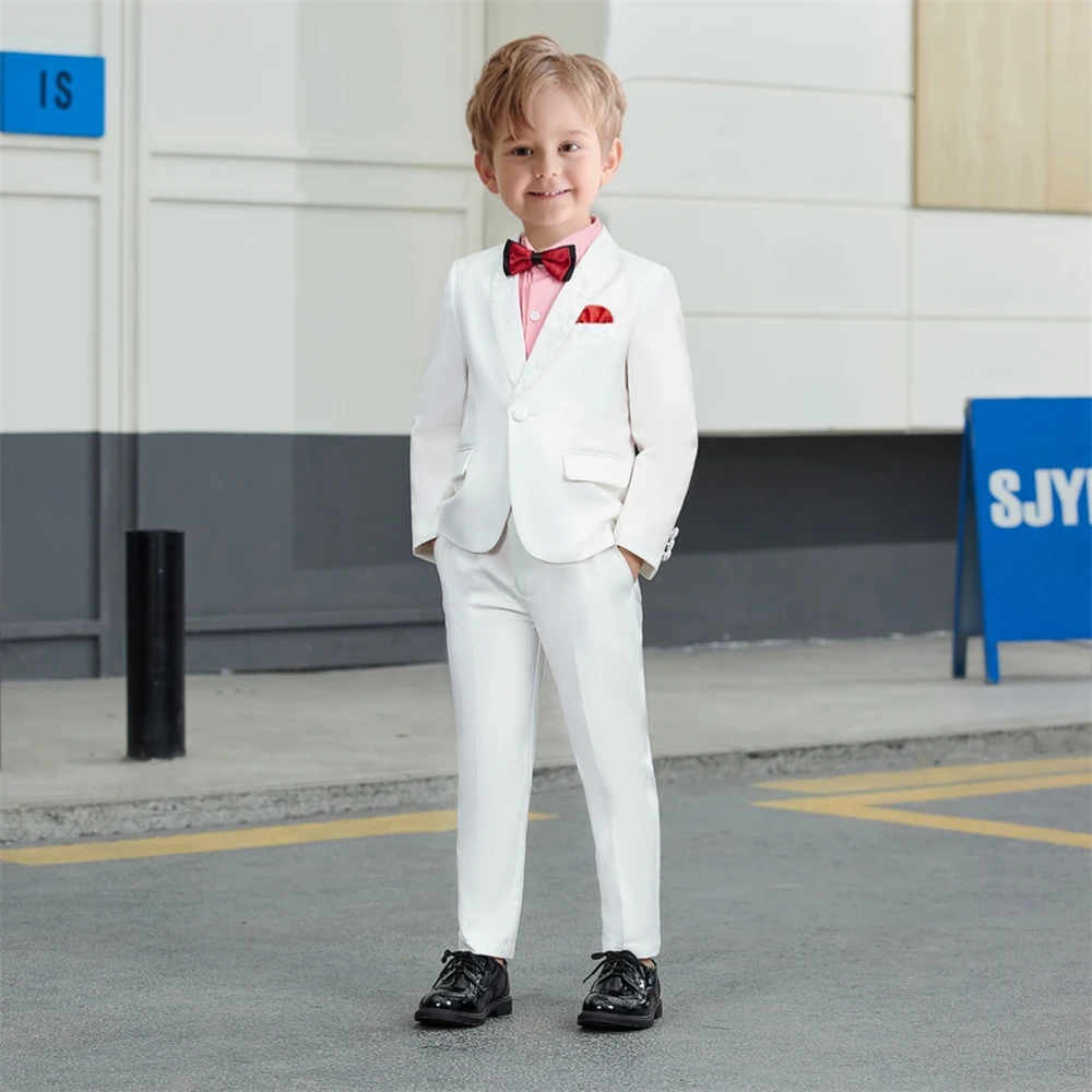 Fast Delivery Child Lapel Dresswear Suit Set For Award Ceremony Classic White Black Boys Suits 3 Pieces Wedding Kids Sets