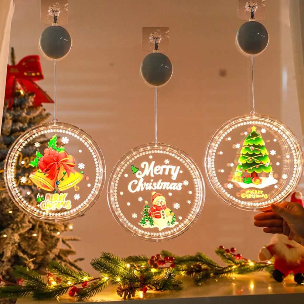 Christmas Window Light LED 3D Hanging Lights Battery Operated Round Lamp For Windows Christmas Tree Party Decor