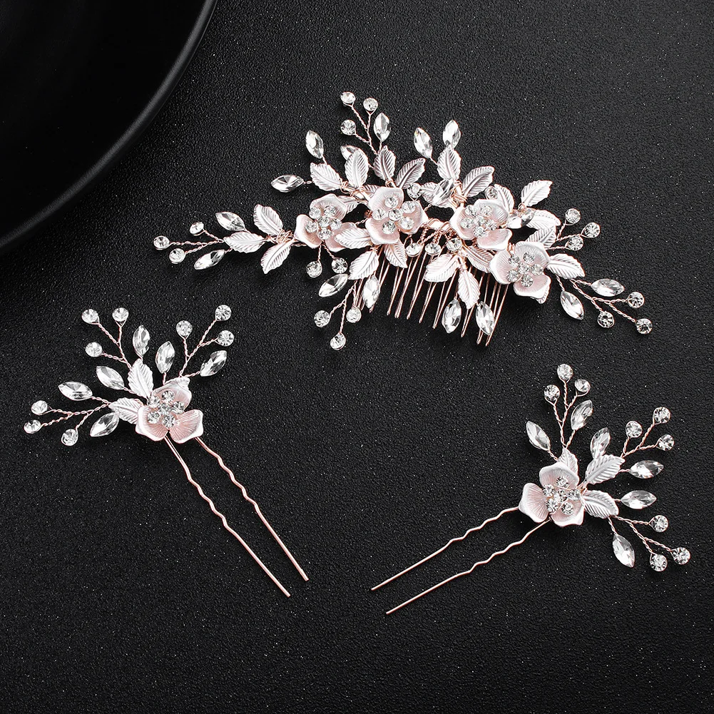 TikTok popular Korean version of the bridal exquisite hair ornament alloy flower hairpin comb set