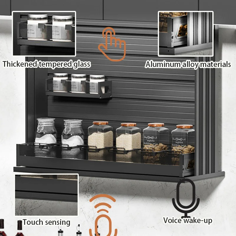 Kitchen Cabinets Automatic Electric Lift Basket Elevator Smart Wall Cabinet Kitchen Storage Drawer Baskets Made of Aluminium