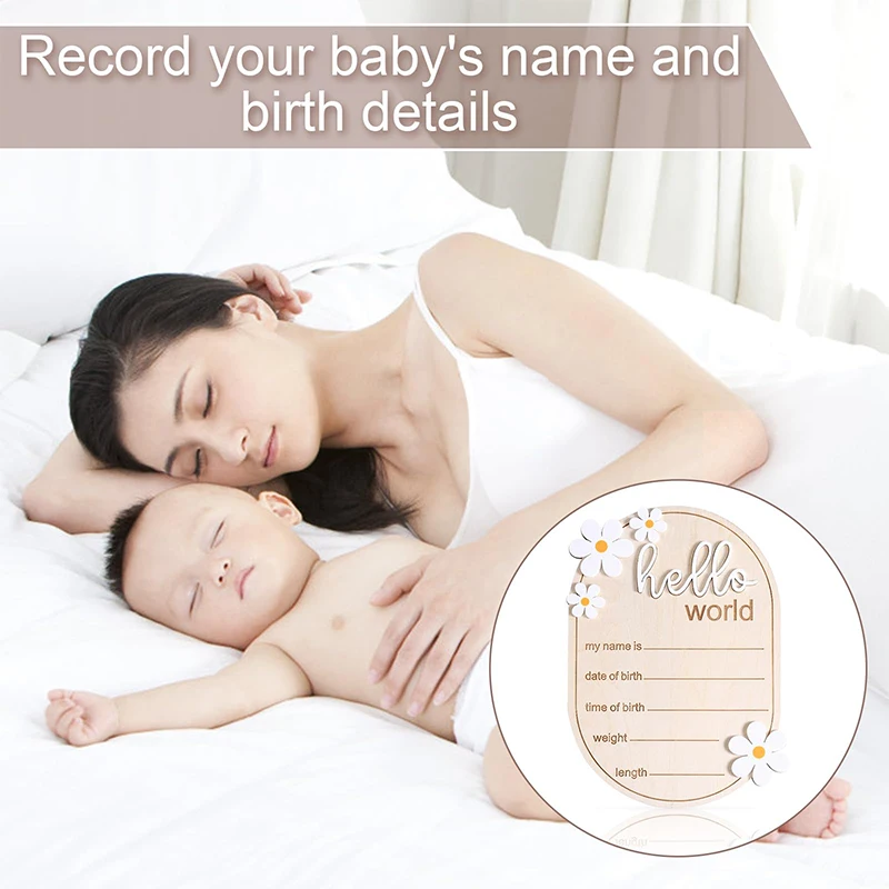 Wooden Newborn Announcement Sign Hello World Newborn Sign Baby Announcement Sign 5.91x4.13 Inch