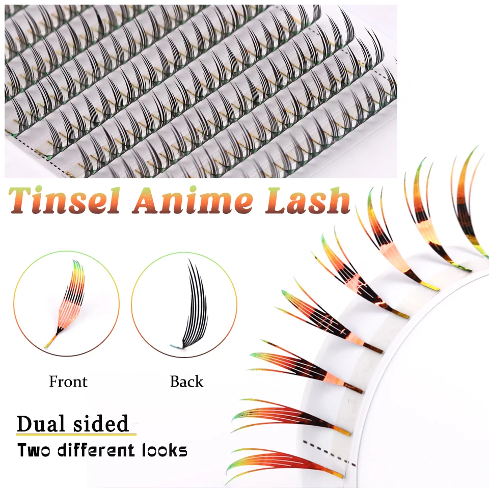 

New Tinsel Anime Eyelash Extension Dual Sided Holographic Manga False Eyelash Feather Colored Christmas Party Comic Spire Lashes
