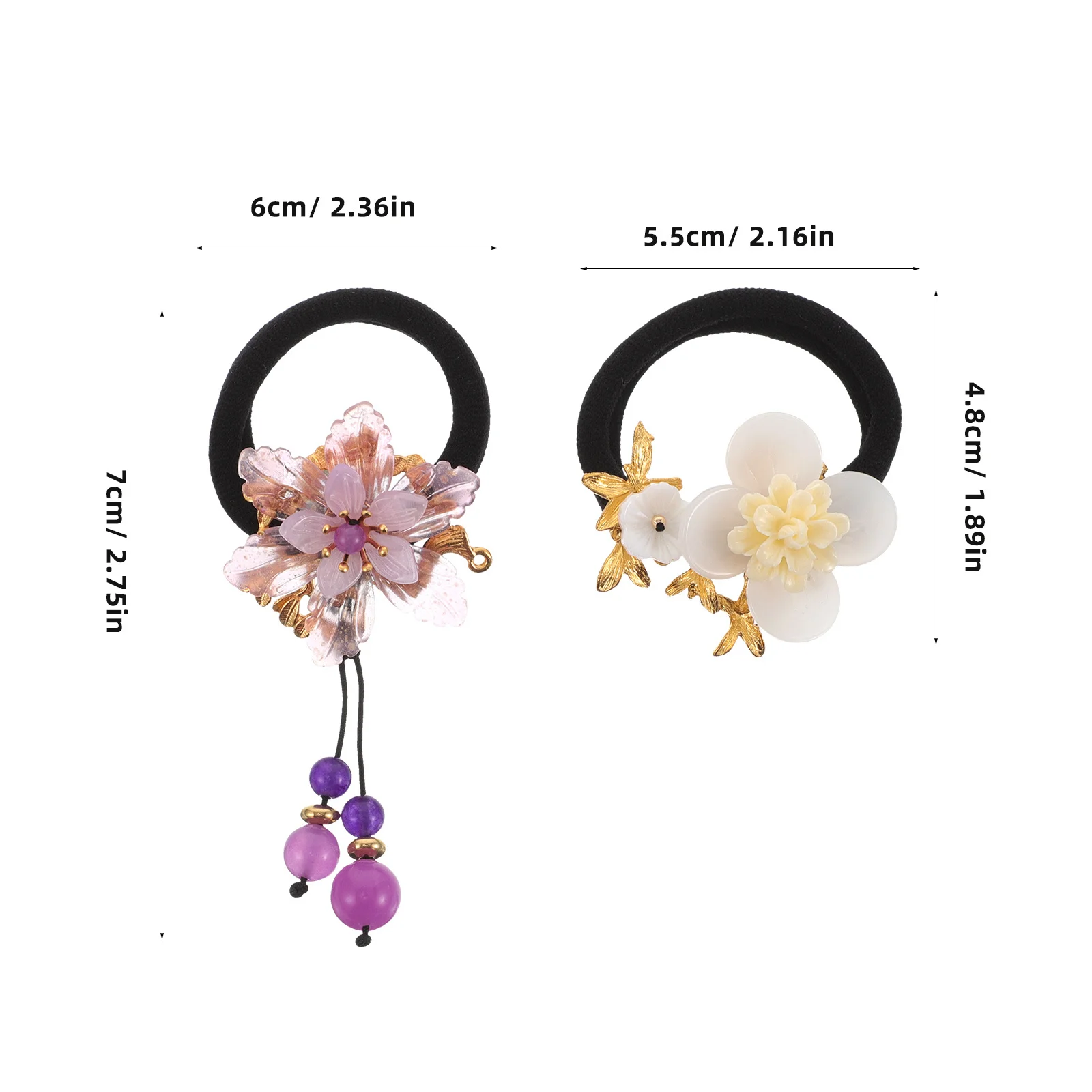 2개입 중국 스타일 헤어 타이 두꺼운 탄력 밴드 빈티지 한복 포니테일 홀더 여성용 부드러운 패브릭 꽃 헤어 액세서리