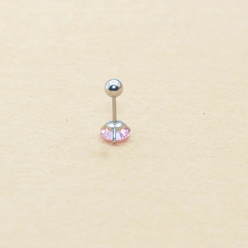 1PC Stainless Steel 6mm round Cubic Zirconia Earrings Hypoallergenic Fashion Jewelry Screw-back Posts 1.2*6mm for Ears