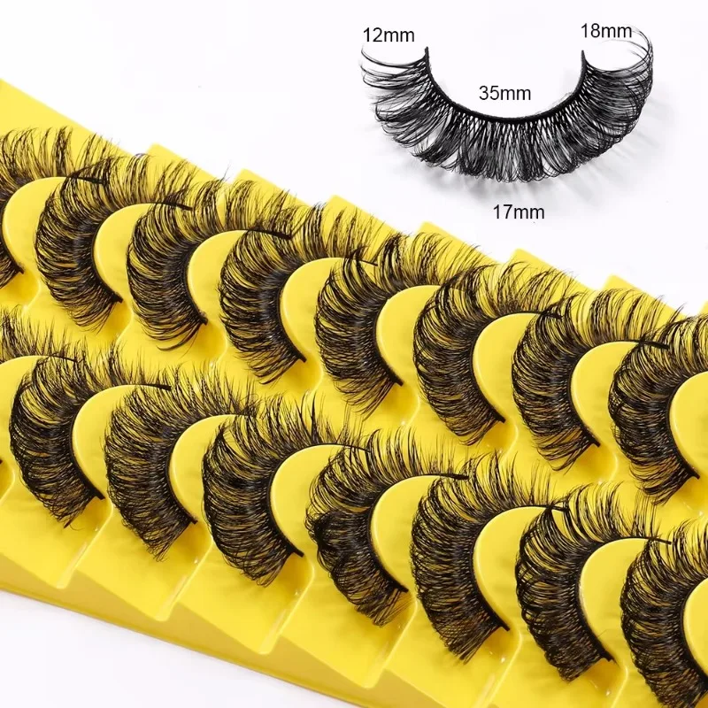 Fluffy Wispy DD Curl Faux Mink Lashes 10 Pairs Reusable Strip Eyelashes Soft Nude Daily & Dramatic Party Eye Looks