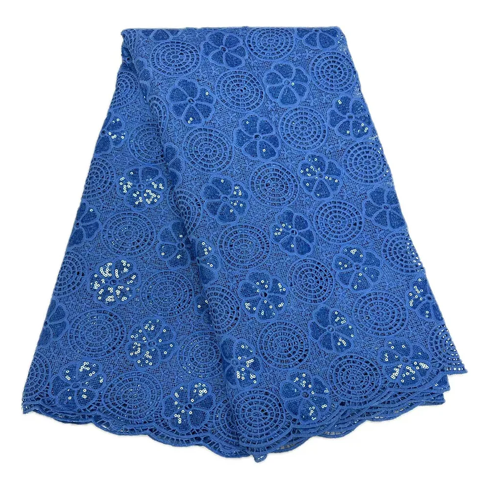 الأنسجة الحبل الدانتيل النسيج 2025 جودة عالية 5 ياردة النيجيري شبكة الدانتيل مع الترتر لخياطة فستان الزفاف الدانتيل للذوبان في الماء