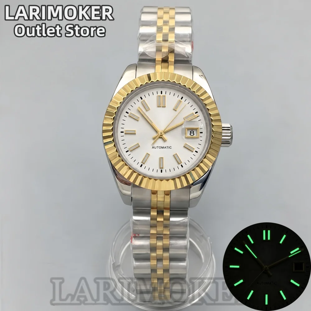 LARIMOKER 26mm 28mm Two-Tone Women's Automatic Watch NH05 Movement Fluted Bezel Sapphire Glass Jubilee Bracelet Cyclops Date