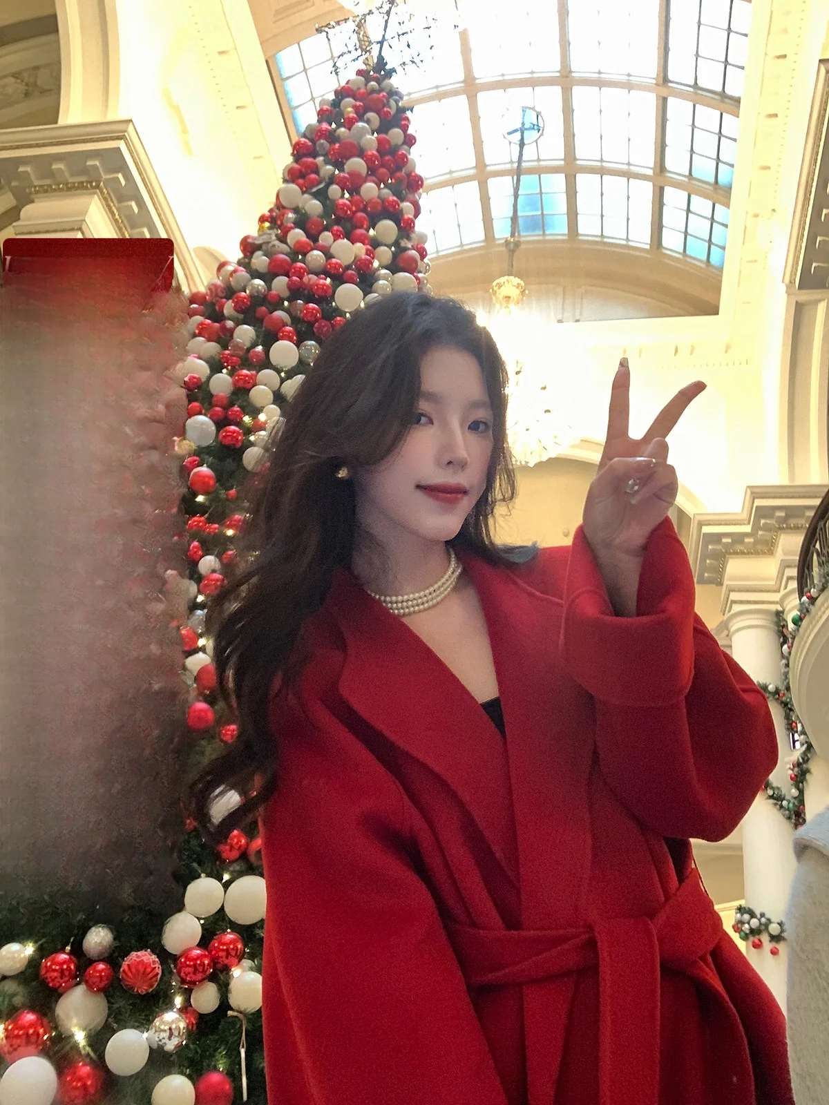 

Iceollo New Year Double-Faced Woolen Coat Women's Sli Winter Outerwear Red Color Commute Sle Long Sve Long Coat