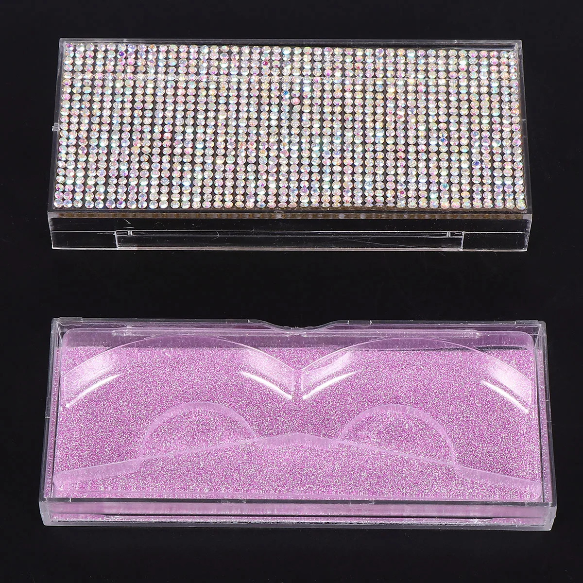 

2pcs Rhinestone False Eyelash Storage Boxes Empty Storage Case Shiny False Eyelash Container (Pink Tray+Green Tray)