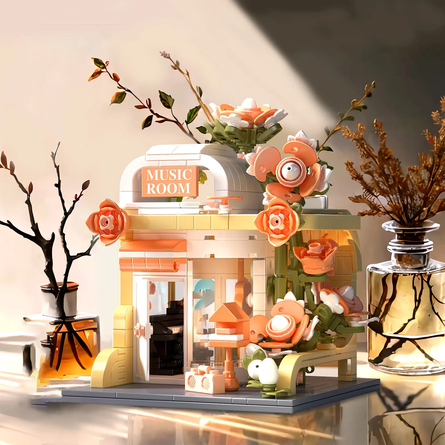Flower House Street View Architecture Brick Block Children\'s Puzzle Assembly Toys Christmas Gifts Building Blocks Assembly Model