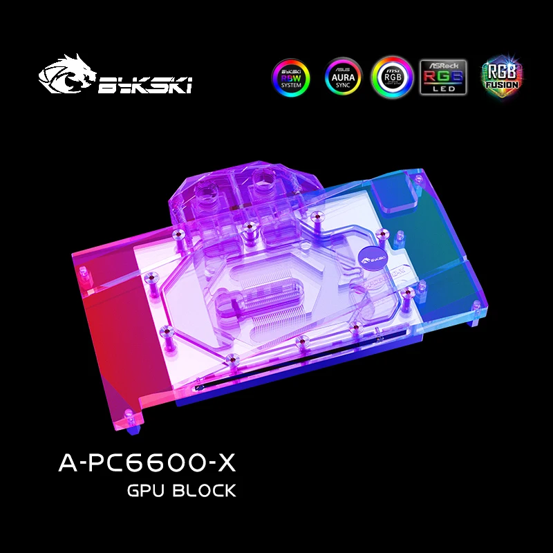 Bykski Gpu Blok Graphics Videokaart Waterkoeling Koeler Rgb Full Cover Back Plate Voor Powercolor Radeon Rx 6600 8gb A-PC6600-X