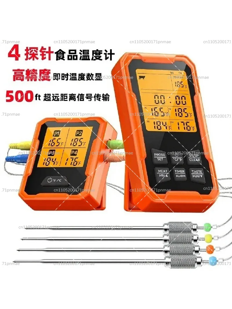 Wireless Smart Bluetooth Meat Thermometer, Waterproof Stainless Steel 4-Probe Barbecue Thermometer for Precision Cooking