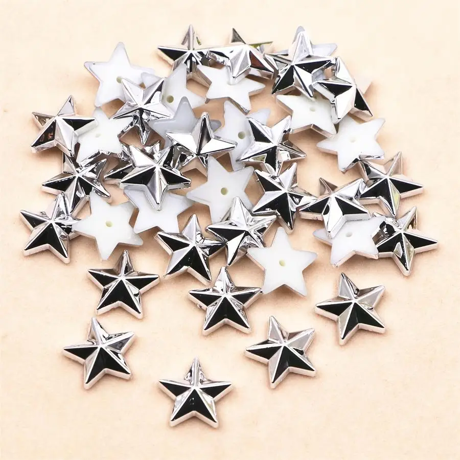 1/5/10/20/50/100pcs of 14mm Golden/Silvery star-shaped resin flatback embellishments, suitable for DIY crafts, scrapbooking, wed