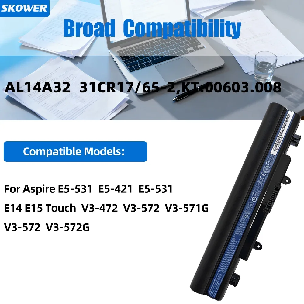 SKOWER 5000mAh AL14A32 Battery For ACER Aspire V3-472 V3-572 E14 E15 Touch E5-421 E5-521 E5-551 E5-572G Extensa 2509 EX2509