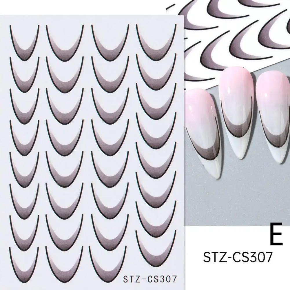 สติกเกอร์แนวเส้นยิ้มโดพามีน3D แบบฝรั่งเศสไล่ระดับสีอุปกรณ์ H0C5เล็บสไตล์สติ๊กเกอร์ติดผนังด้วยตนเอง