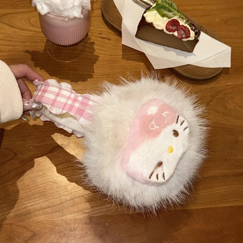 Hello Kitty Earmuffs Miniso Cute Plush Plaid Warm Ear Bag Autumn Winter Outdoor Windproof Plush Headwear Protection Gifts