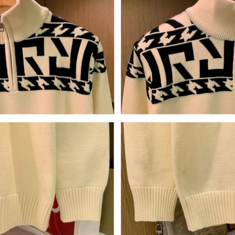 Men's Clothing Autumn and Winter high quality Casual Distinctive Jacquard Turtleneck Half Zipper Knitwear Warm Sweaters