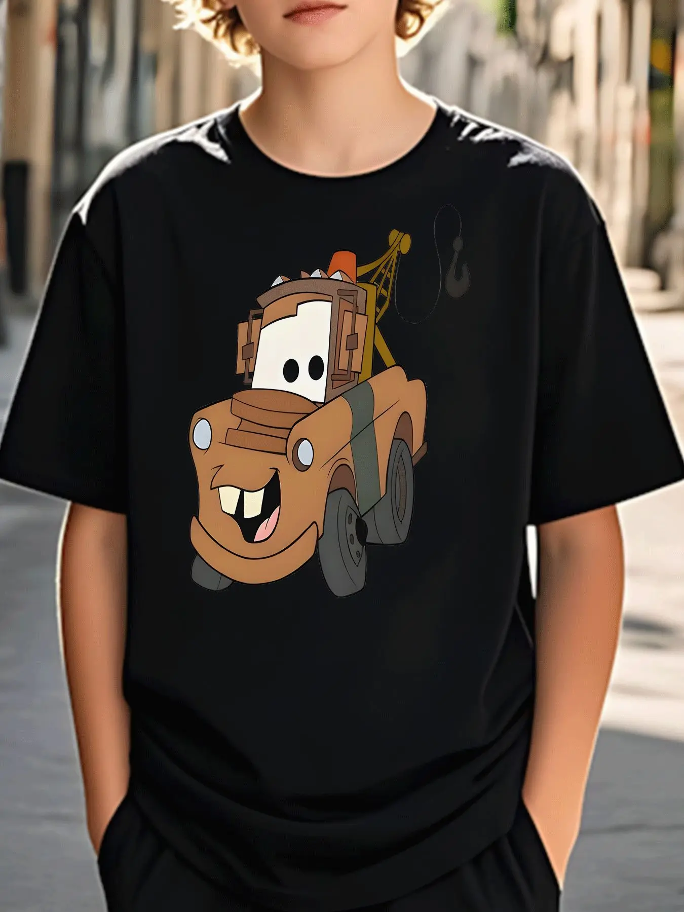 Children's Summer Top Classic Casual Trailer Cartoon Printed T-shirt Holiday Gift Daily Wear Street Style Parent Child Clothing