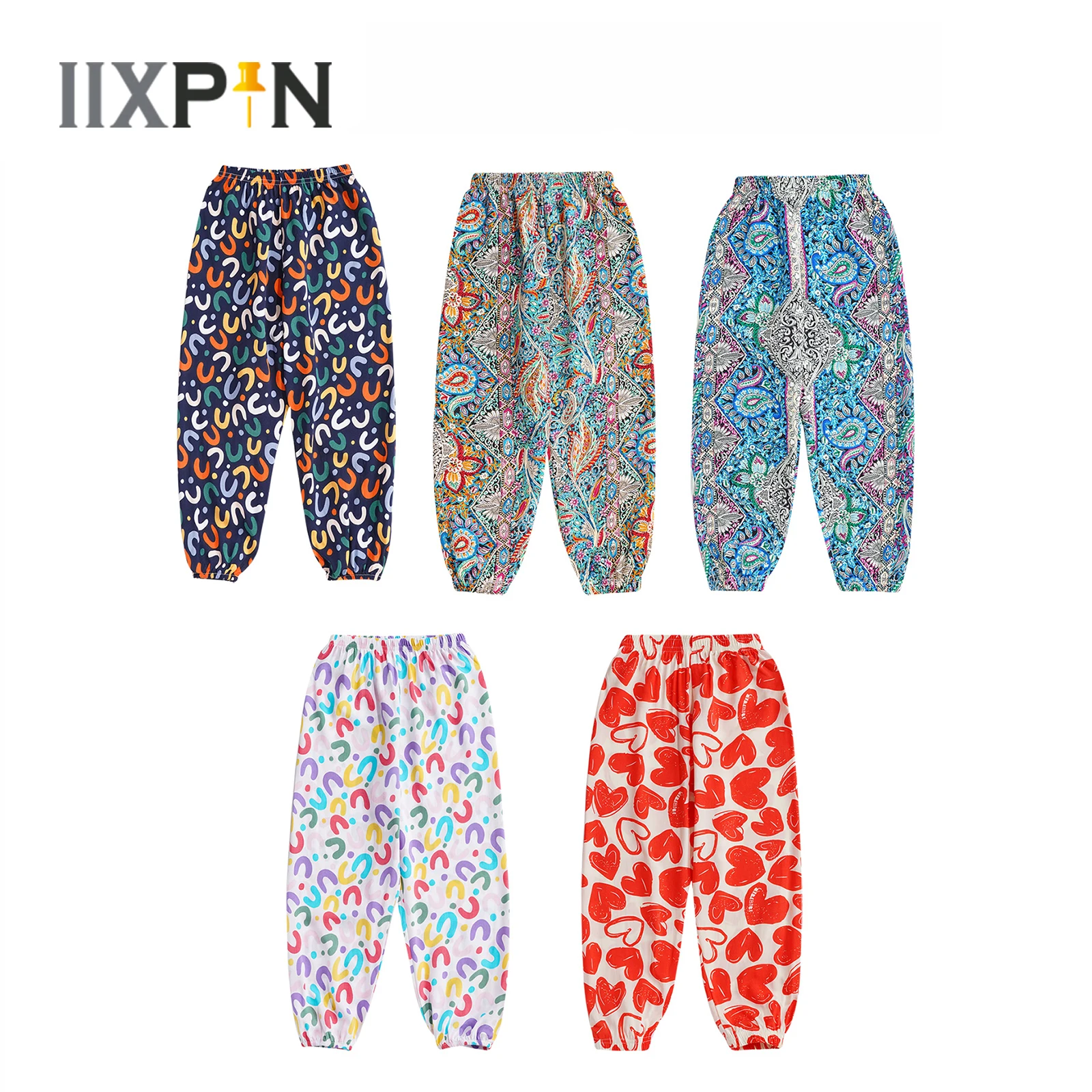 

Kids Girls Pants Summer Casual Colorful Boho Pattern Print Loose Bloomers Sport Pants Trousers Dance Jogging Beach Casual Wear