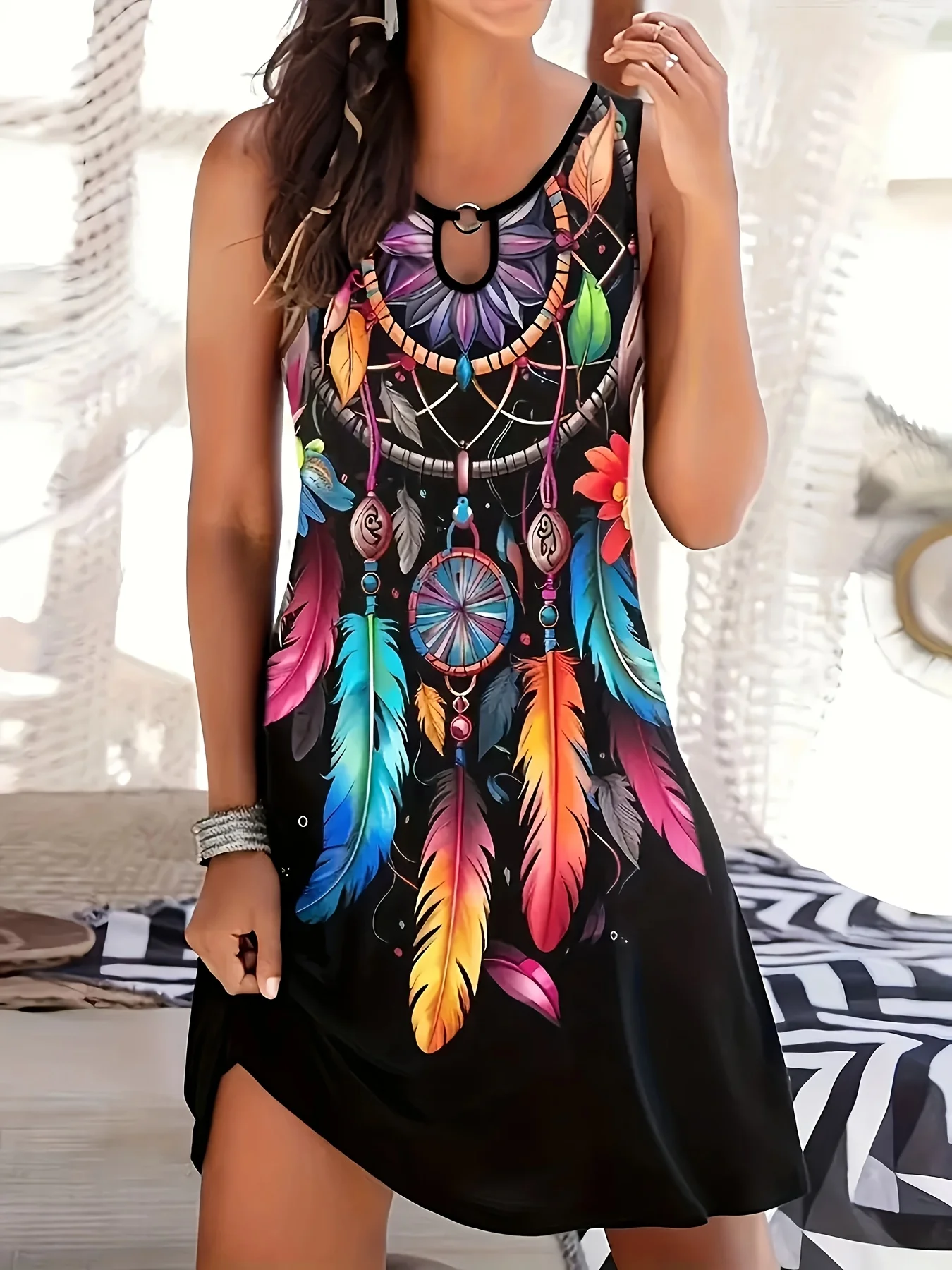 2025 new oversized round ring pattern dress