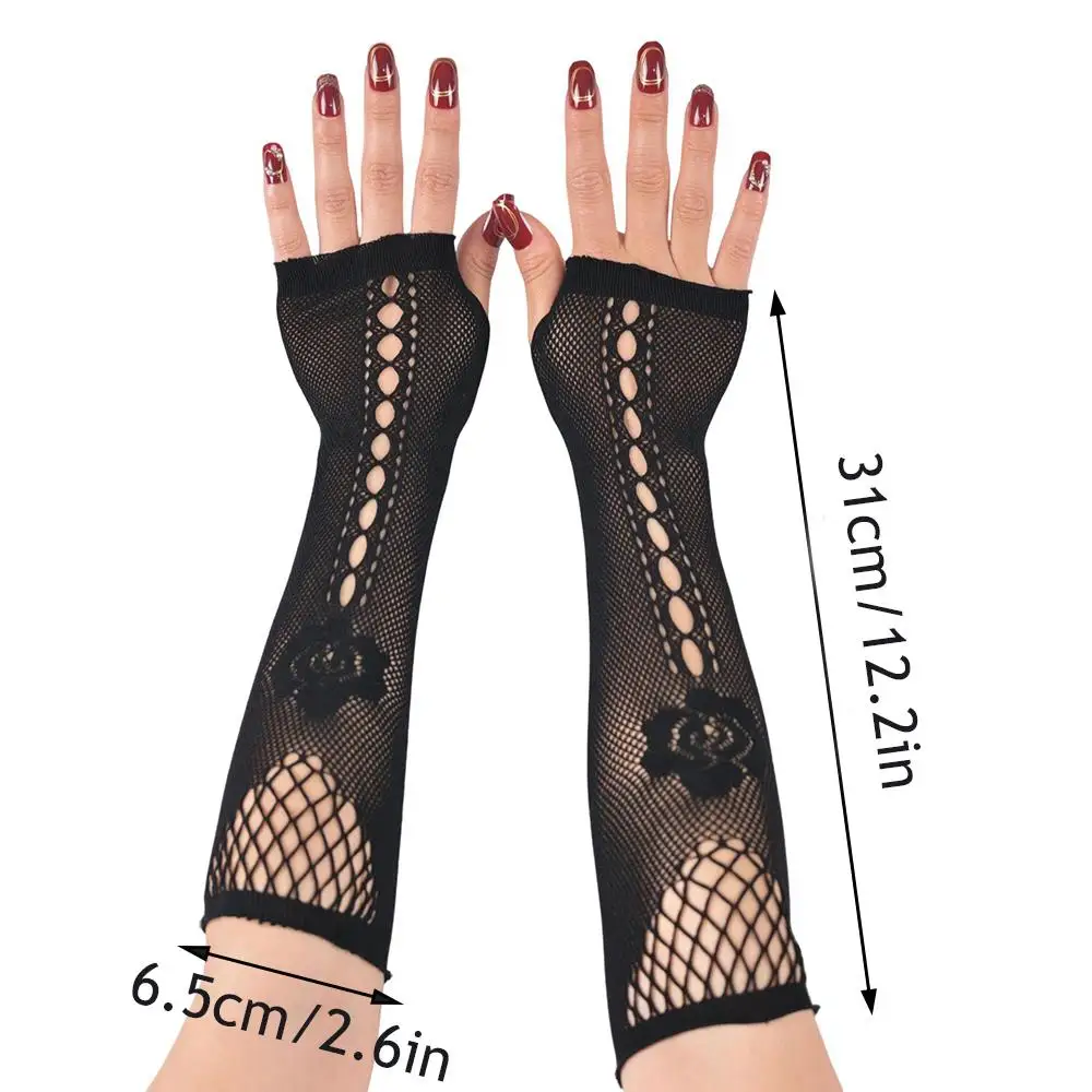 Punk Sexy Spitze Fingerlose Handschuhe Schwarz Gothic DIY Ärmeln Mesh Fishnet Bowknot Schwarze Handschuhe Y2K Cosplay Fingerlose Fäustlinge JK